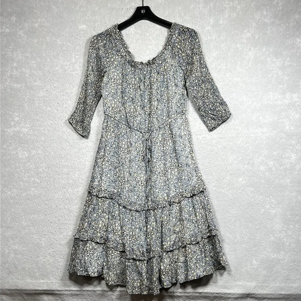 Anthropologie Dress Womens 8 Kira Blue Floral Off-The-Shoulder Peasant Dress
